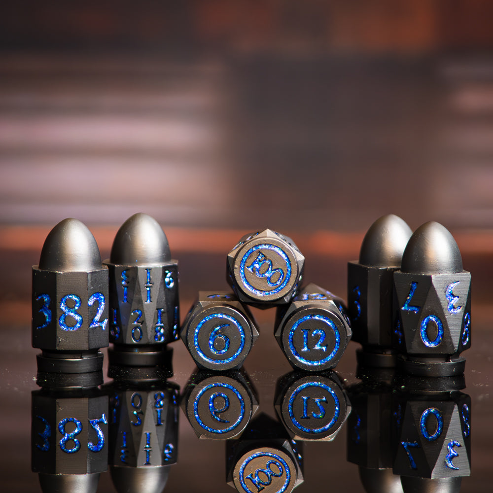 Dark Grey and Blue Bullet Dice