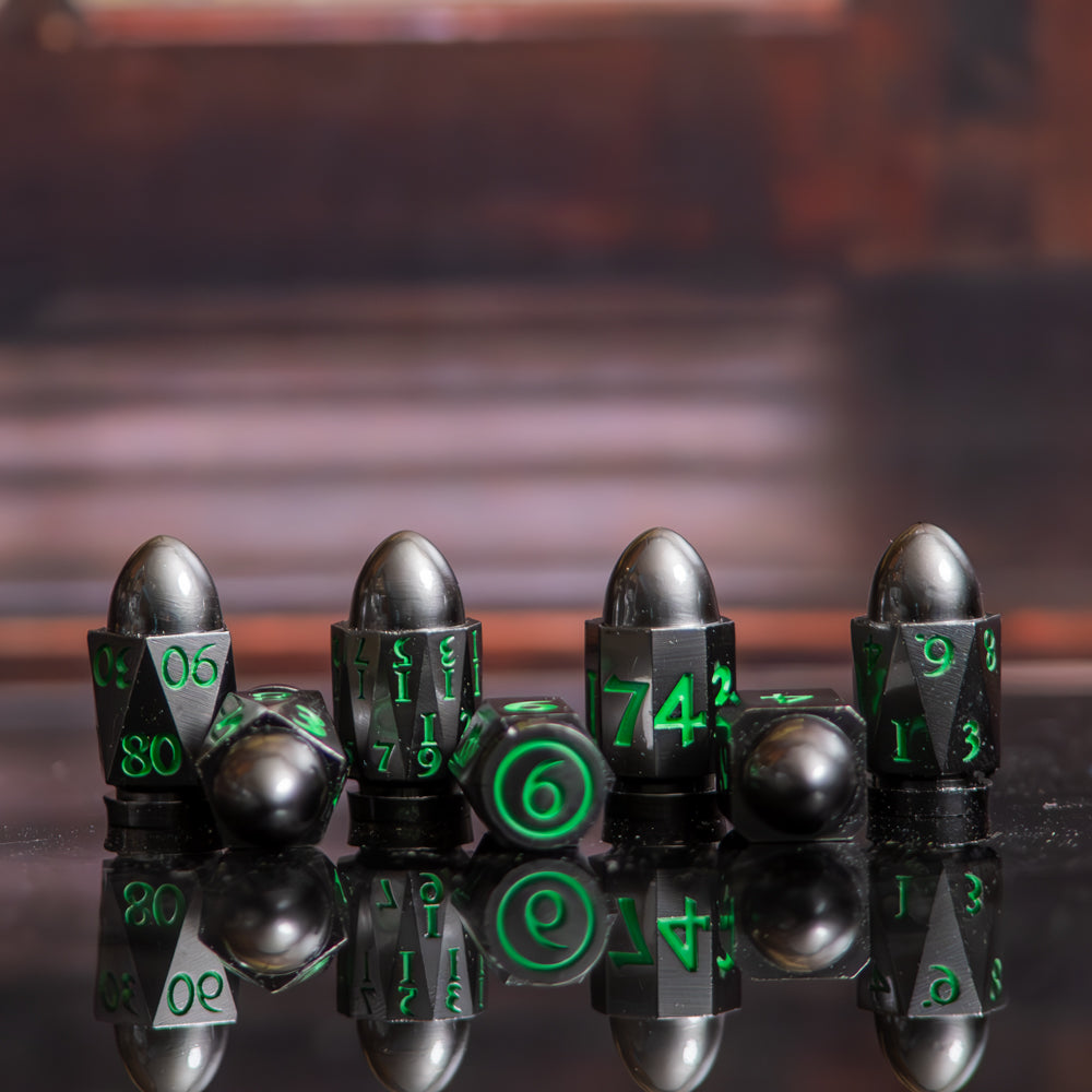 Dark Grey and Green Bullet Dice