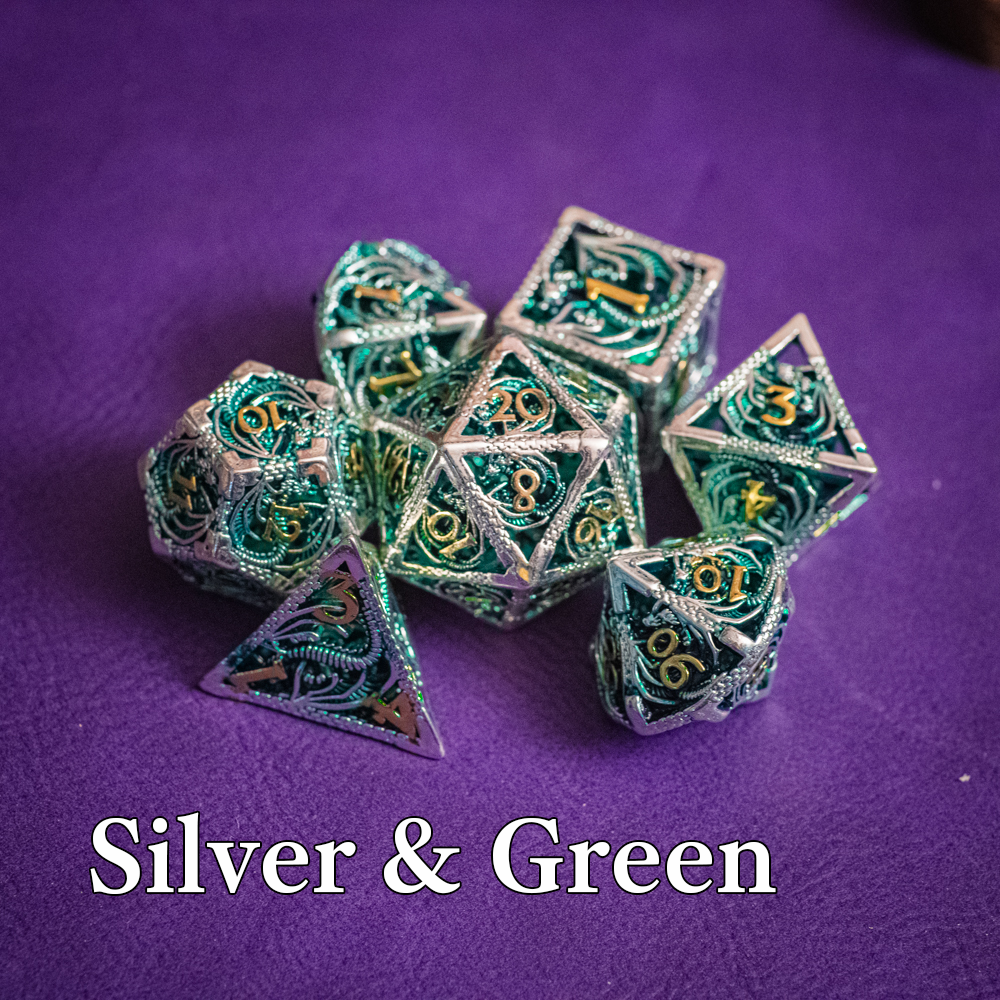 Silver & Green Hollow Metal Dice