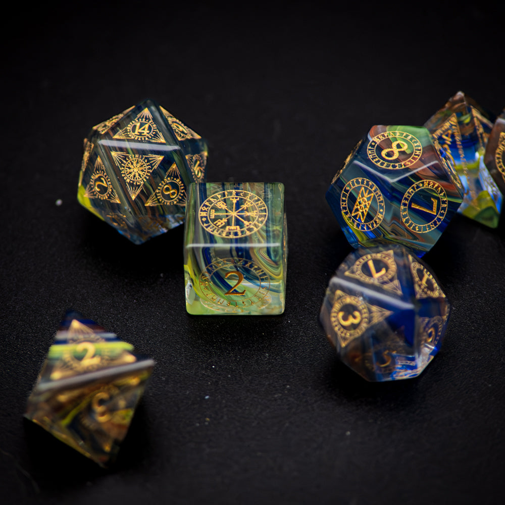 Rainbow Pagan Glass Dice Set