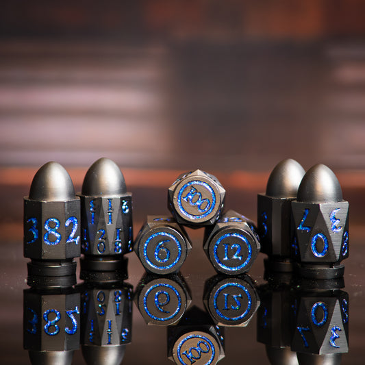 Dark Grey and Blue Bullet Dice