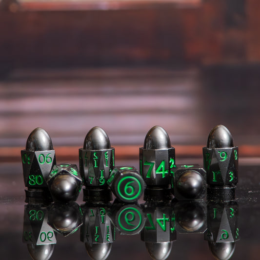 Dark Grey and Green Bullet Dice