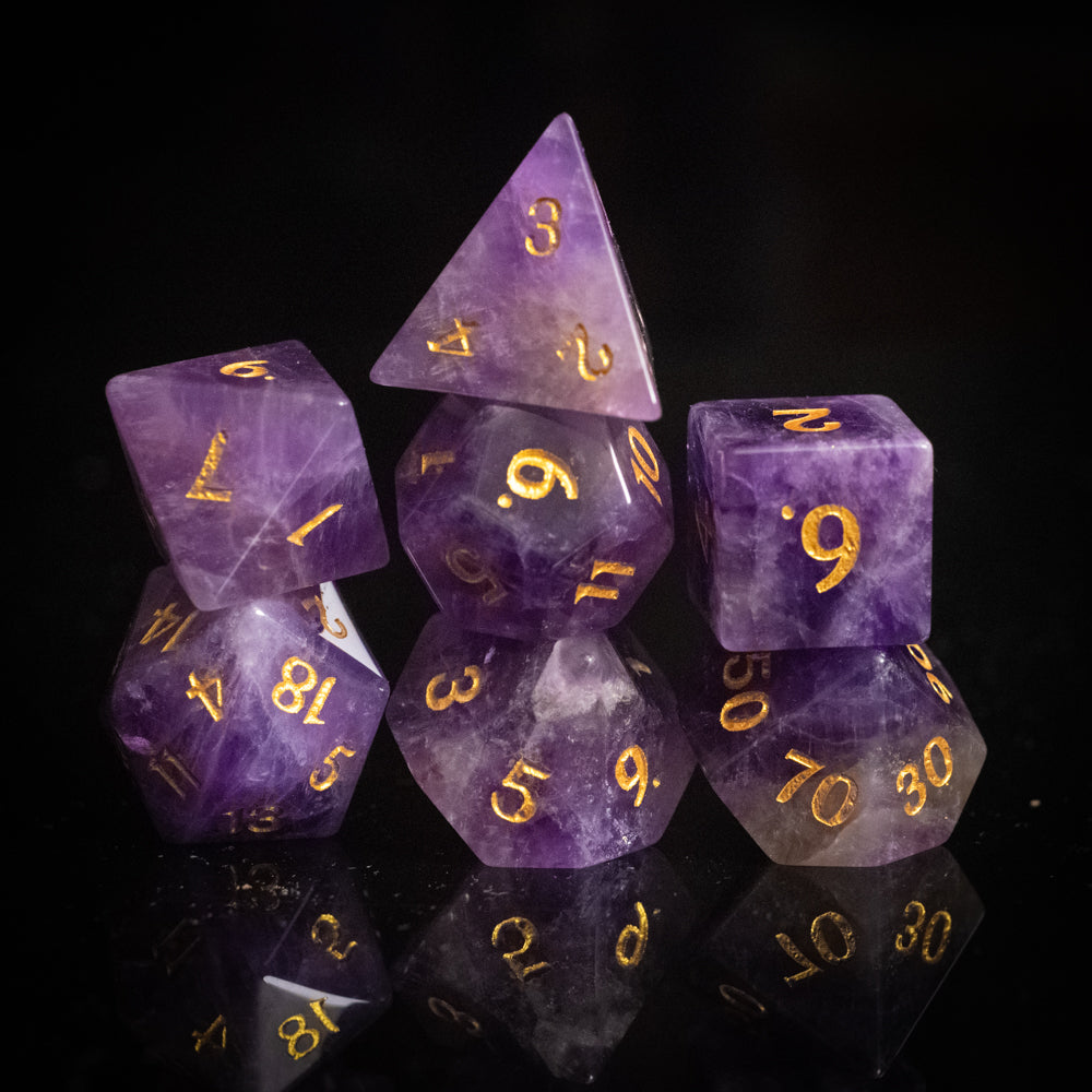 Purple Amethyst Dice Set