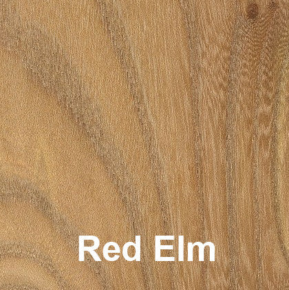 Wooden surface with 'Red Elm' text on a brown background