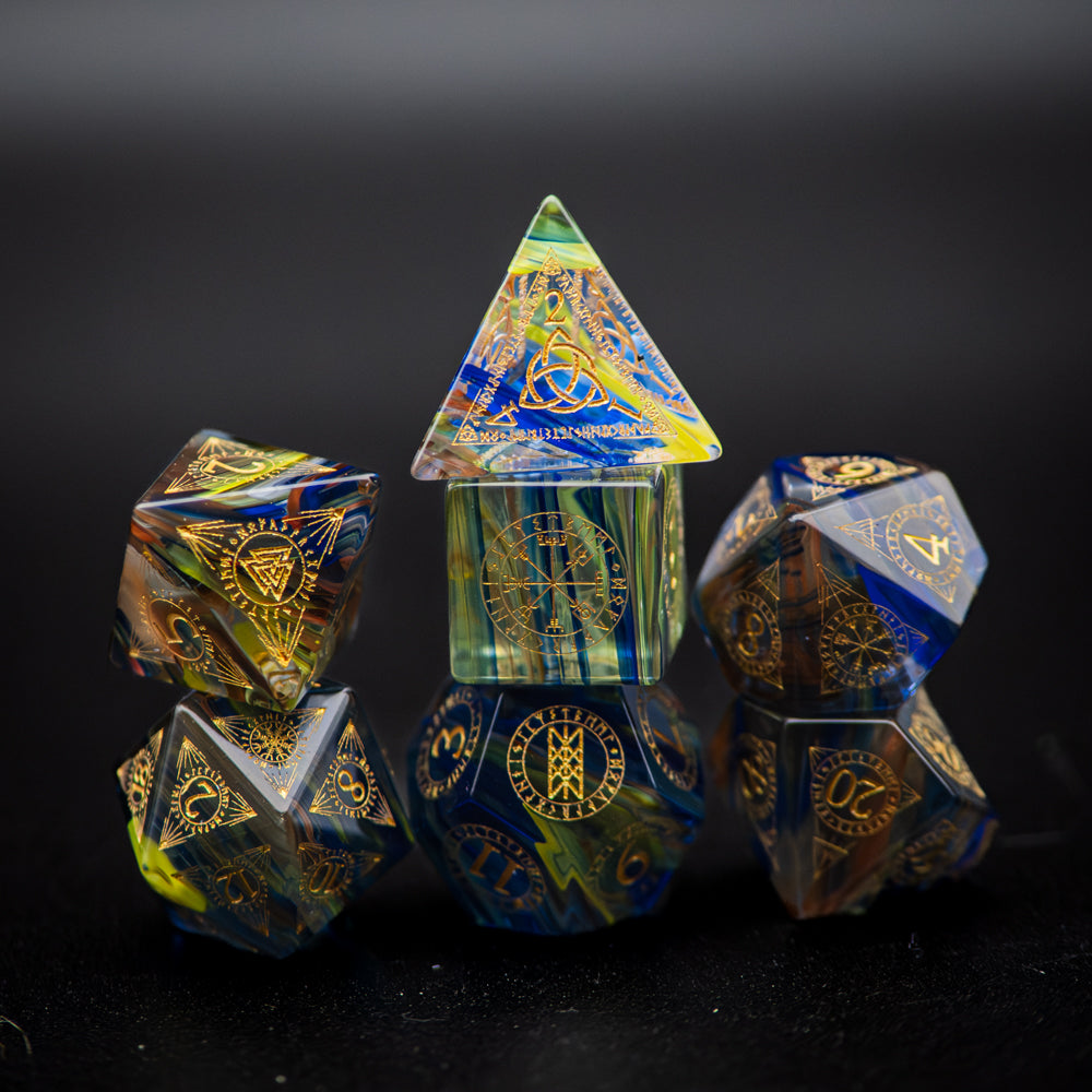 Rainbow Pagan Glass Dice Set
